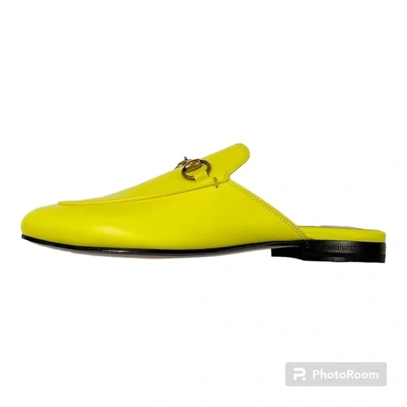 Gucci Princetown Neon Yellow Leather Horsebit Flat Loafer Slides